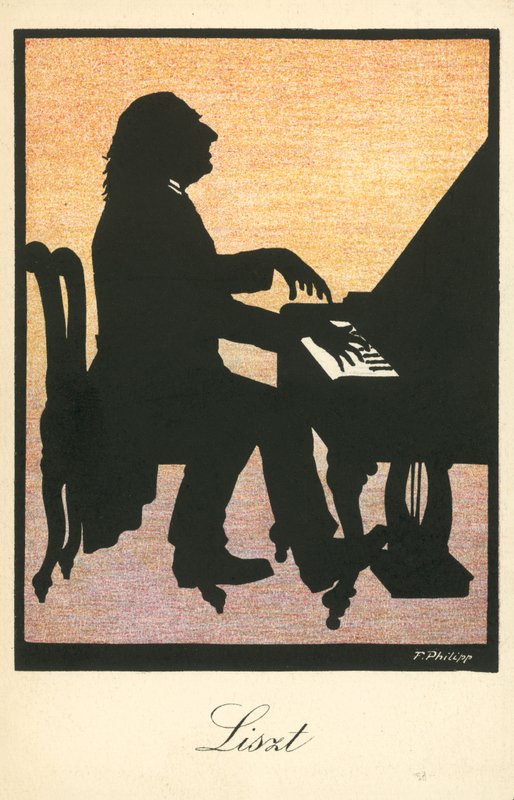 Franciszek Liszt, węgierski pianista i kompozytor (kolorowa litografia) autorstwa European School