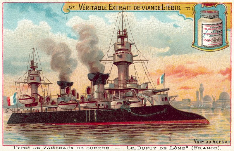 Francuski krążownik pancerny Dupuy de Lome (chromolitho) autorstwa European School