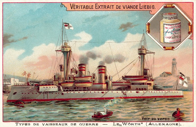 Niemiecki pancernik SMS Worth (chromolitho) autorstwa European School