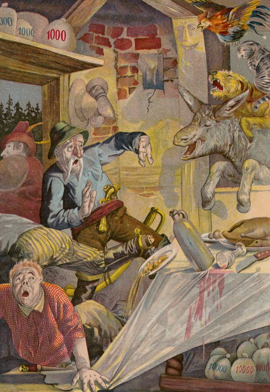 Baśnie Grimmów: Muzykanci z Bremy (chromolitografia) autorstwa European School