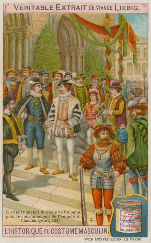 Goście oczekujący przed katedrą w Bolonii podczas koronacji cesarza Karola V w 1536 r. autorstwa European School