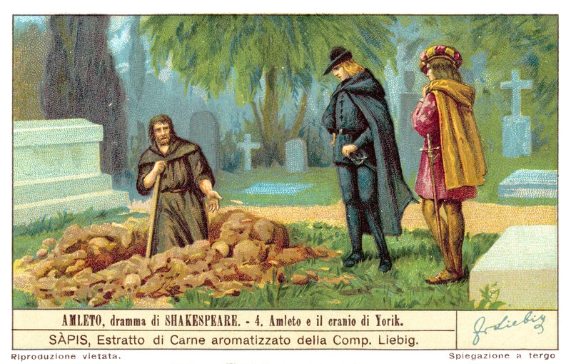Hamlet kontemplujący czaszkę Yoricka (chromolitho) autorstwa European School