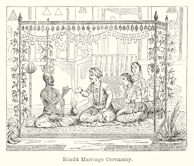 Hinduska ceremonia ślubna (grawerowanie) autorstwa European School