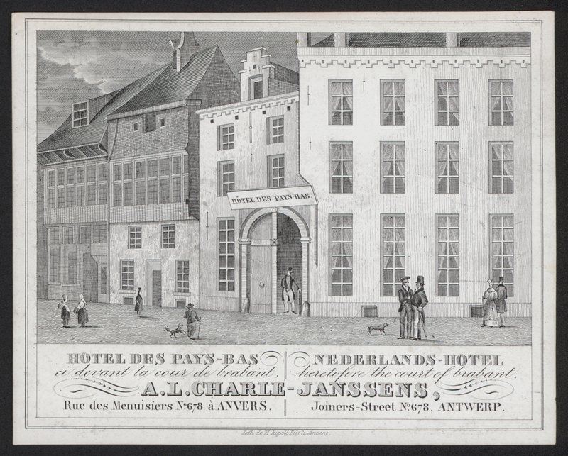 Hotel Des Pays Bas, Nederlands Hotel, A L Charle-Janssens, Antwerpia, Antwerpia (grawerowanie) autorstwa European School