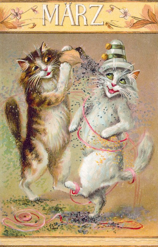 Humorystyczna pocztówka z kotem (kolorowa litografia) autorstwa European School