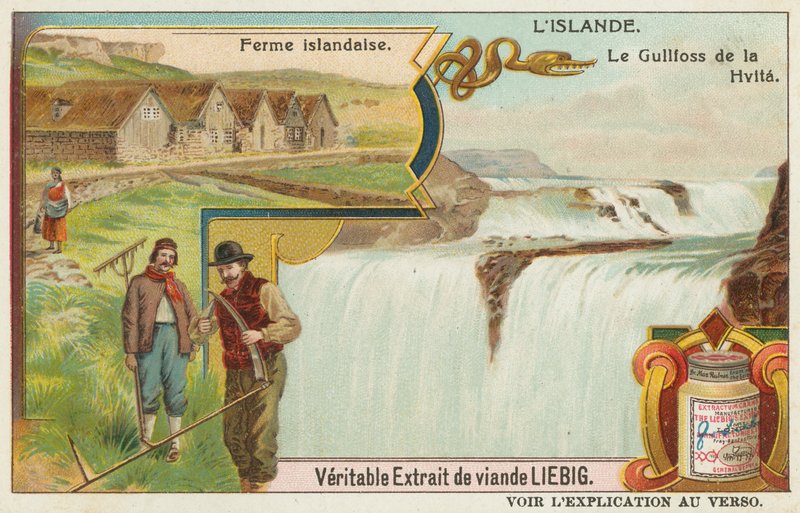 Islandzka farma i Gullfoss (Złoty Wodospad) na Hvita autorstwa European School