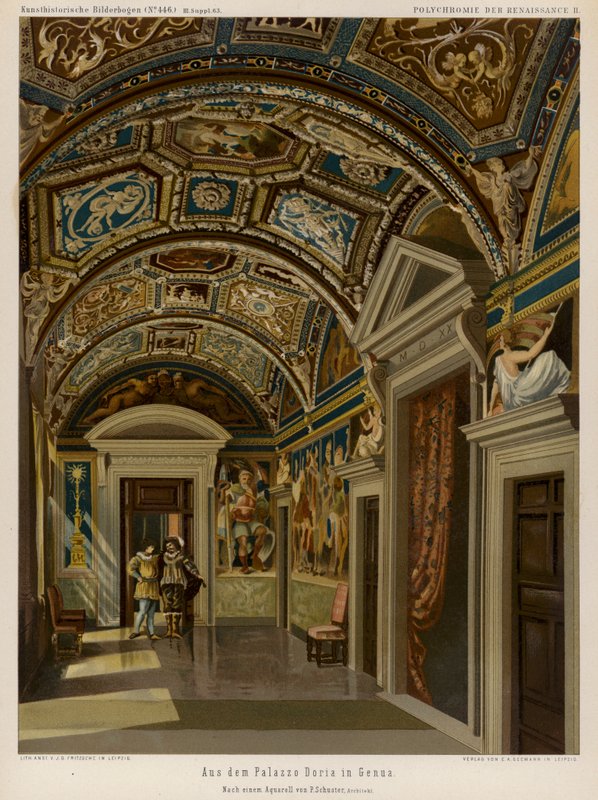 Wnętrze Palazzo Doria, Genua, Włochy (kolor lito) autorstwa European School