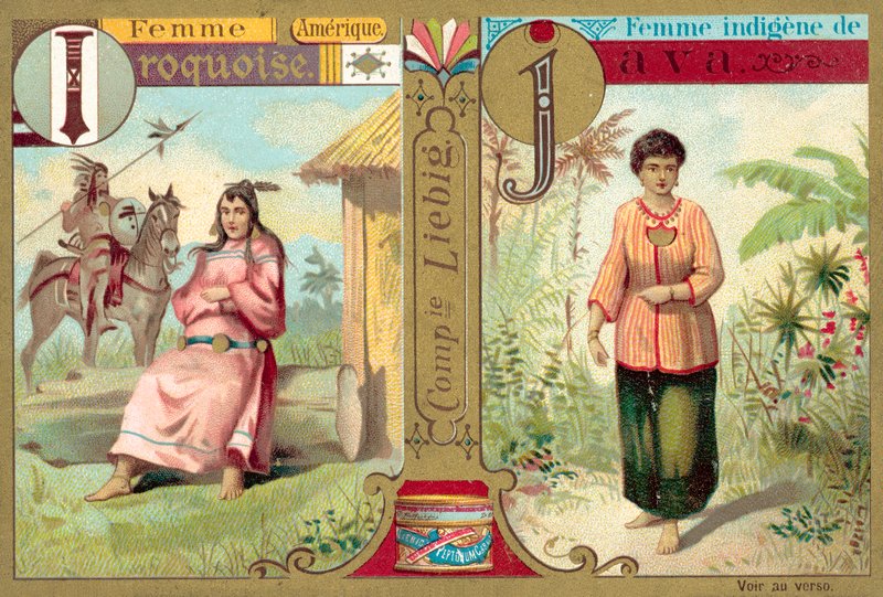 Kobiety Irokezów i Jawajczyków (chromolitho) autorstwa European School