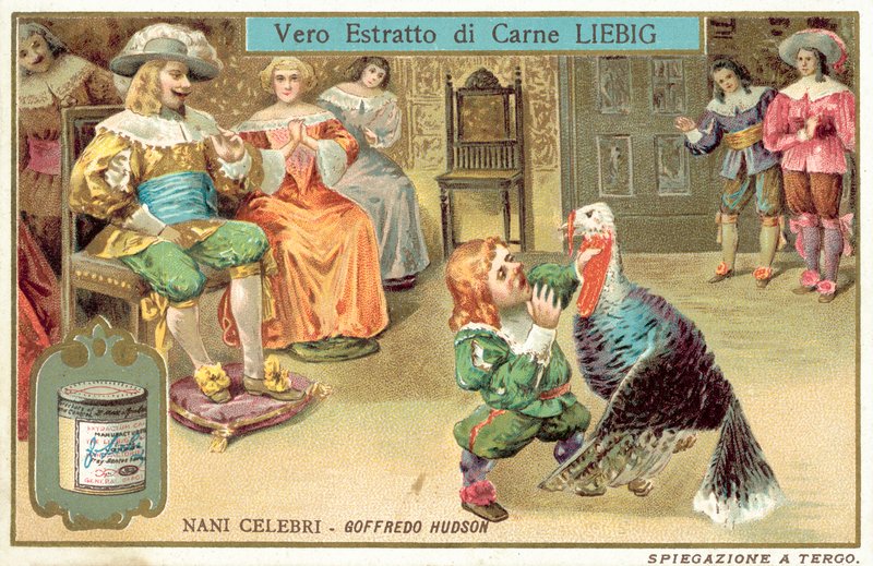 Jeffrey Hudson, angielski karzeł dworski i błazen na dworze króla Karola I i królowej Henrietty Marii (chromolitho) autorstwa European School