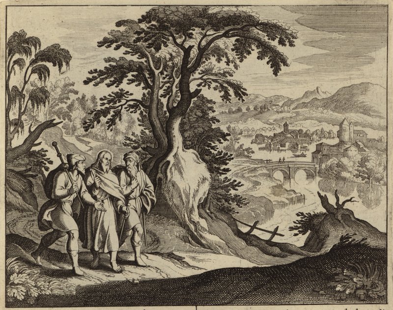 Jezus Chrystus ukazujący się dwóm uczniom na drodze do Emaus (rycina) autorstwa European School