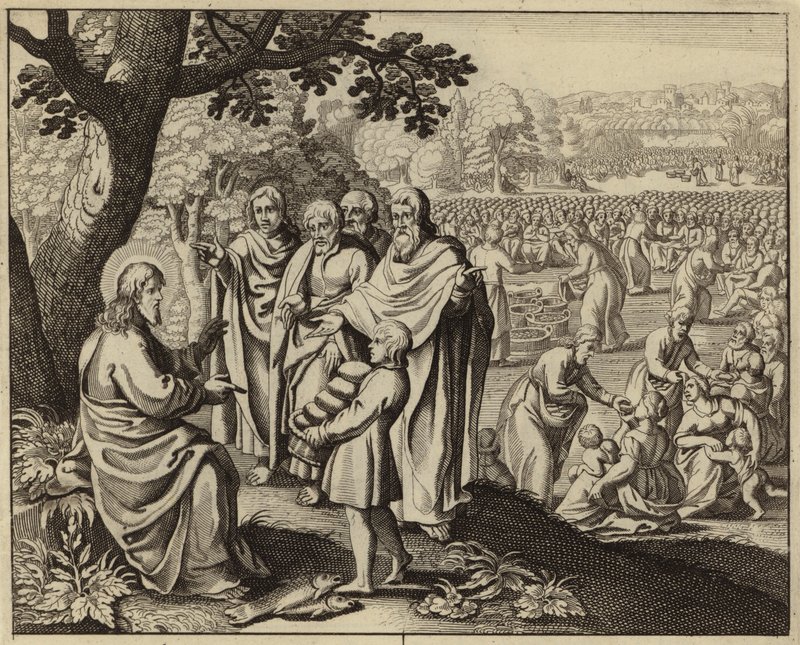 Jezus Chrystus karmi pięć tysięcy (rycina) autorstwa European School