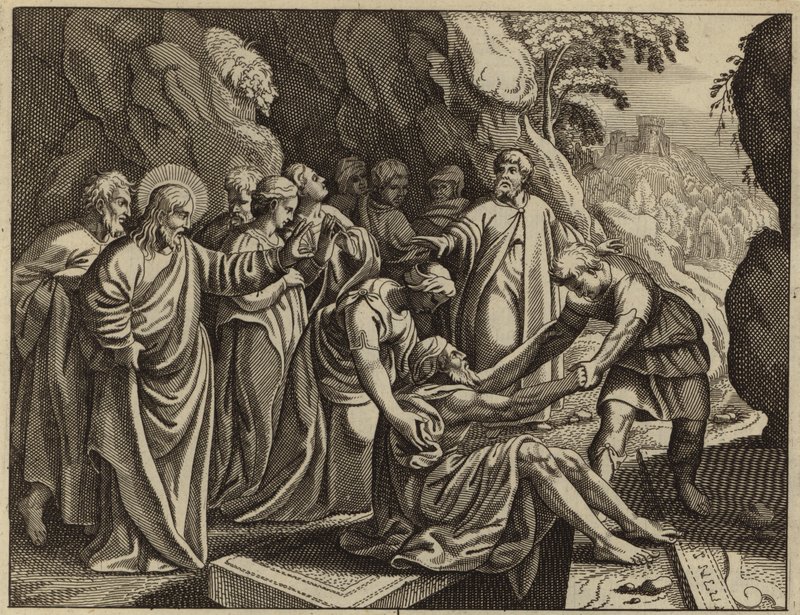 Jezus Chrystus wskrzeszający Łazarza z martwych (rycina) autorstwa European School