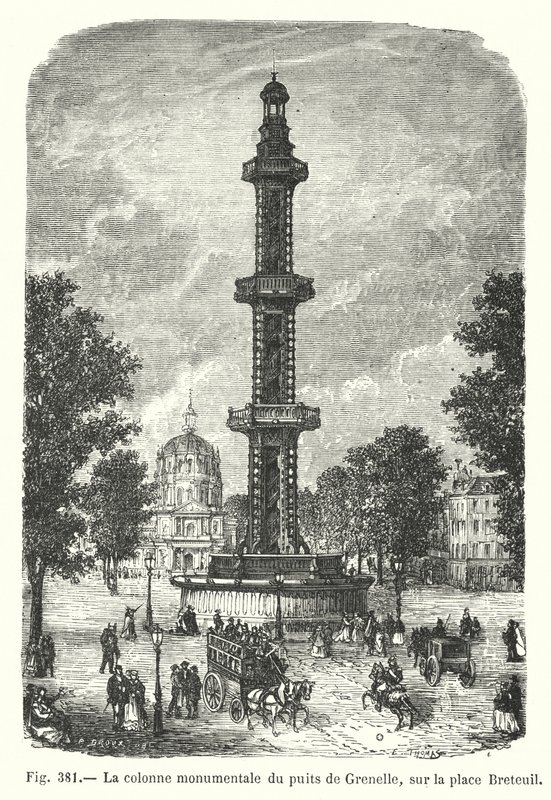 Monumentalna kolumna studni Grenelle na Place Breteuil (rycina) autorstwa European School