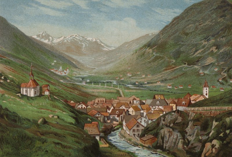 Jezioro Czterech Kantonów: Andermatt (kolorowa litografia) autorstwa European School