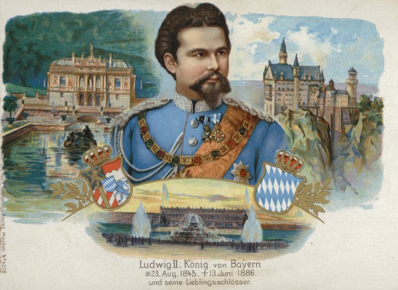 Ludwik II, król Bawarii i jego ulubione zamki (chromolitho) autorstwa European School
