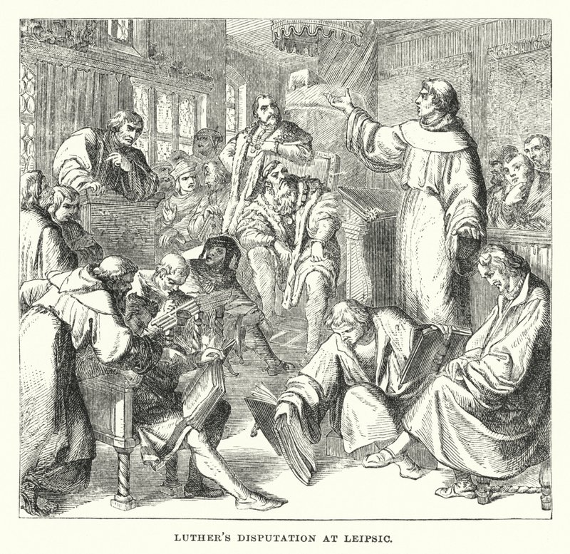 Spór Lutra w Leipsic (grawerowanie) autorstwa European School