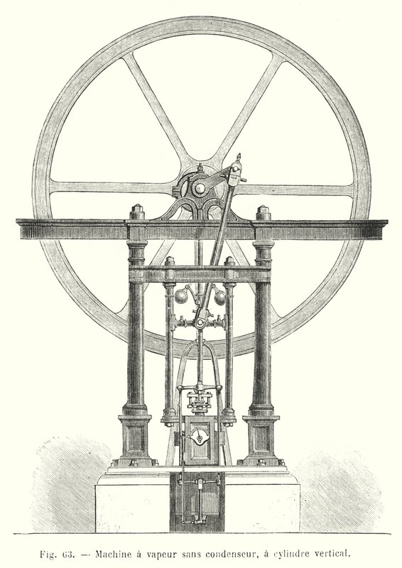 Silnik parowy bez skraplacza, cylinder pionowy (grawerowanie) autorstwa European School