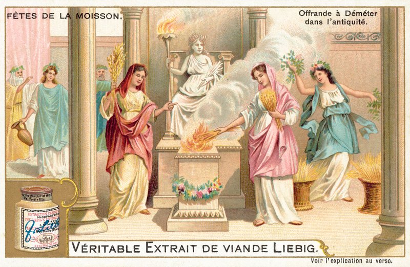Składanie ofiar Demeter w starożytnej Grecji (chromolitho) autorstwa European School