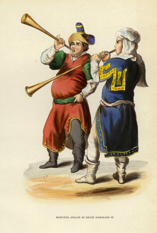 Angielscy muzycy panowania Edwarda III (kolorowa grawerunek) autorstwa European School