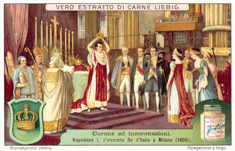 Napoleon Bonaparte koronujący się na króla Włoch w Mediolanie autorstwa European School