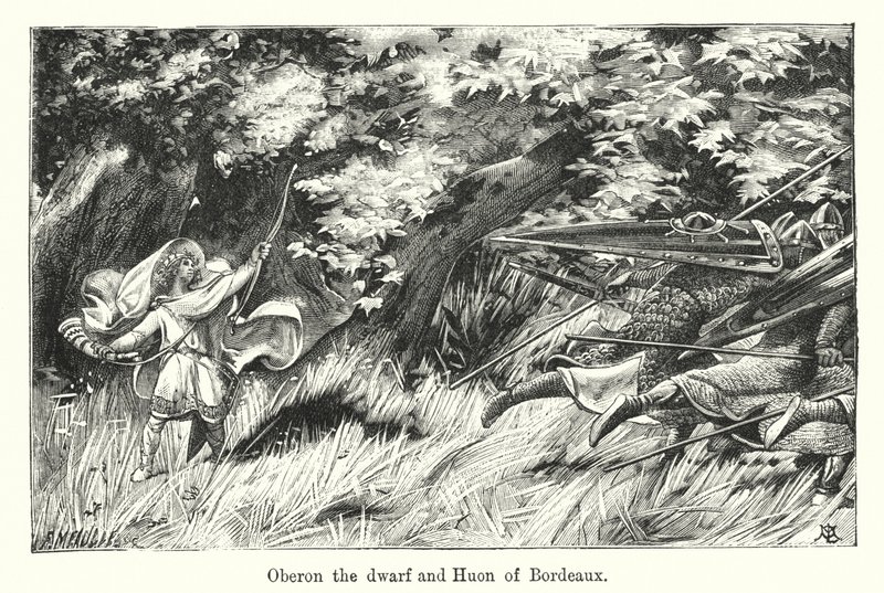 Krasnolud Oberon i Huon z Bordeaux (grafika) autorstwa European School