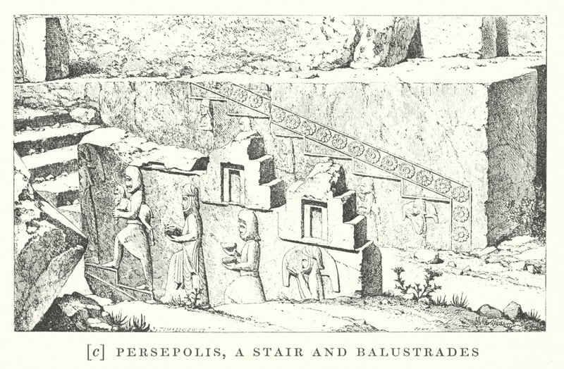 Persepolis, schody i balustrady (litografia) autorstwa European School