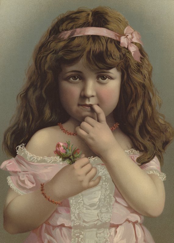 Portret dziewczynki trzymającej kwiat (kolor litho) autorstwa European School