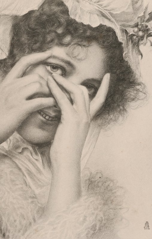 Portret kobiety chowającej się za rękami (litografia) autorstwa European School