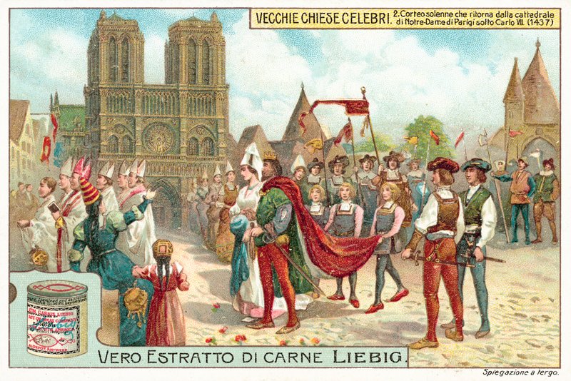 Procesja opuszczająca Notre Dame de Paris za panowania Karola VII we Francji autorstwa European School