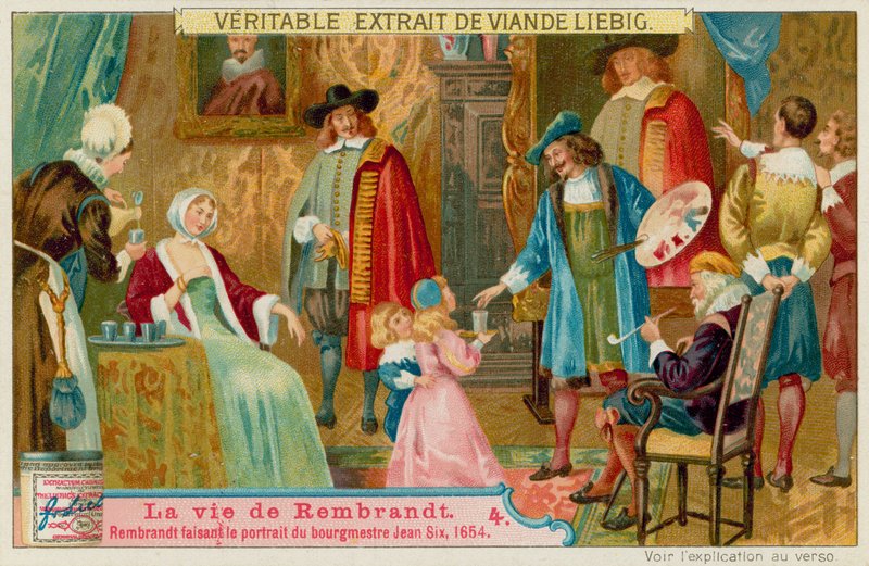 Rembrandt maluje obraz Jana Six autorstwa European School