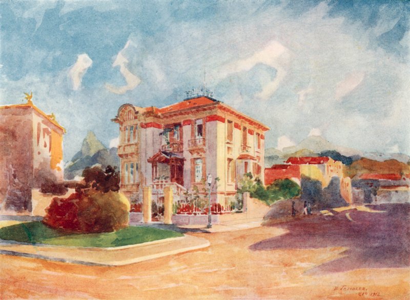 Rezydencja dr Pedro de Toledo, byłego ministra rolnictwa, Avenida Beira Mar (kolorowa litografia) autorstwa European School