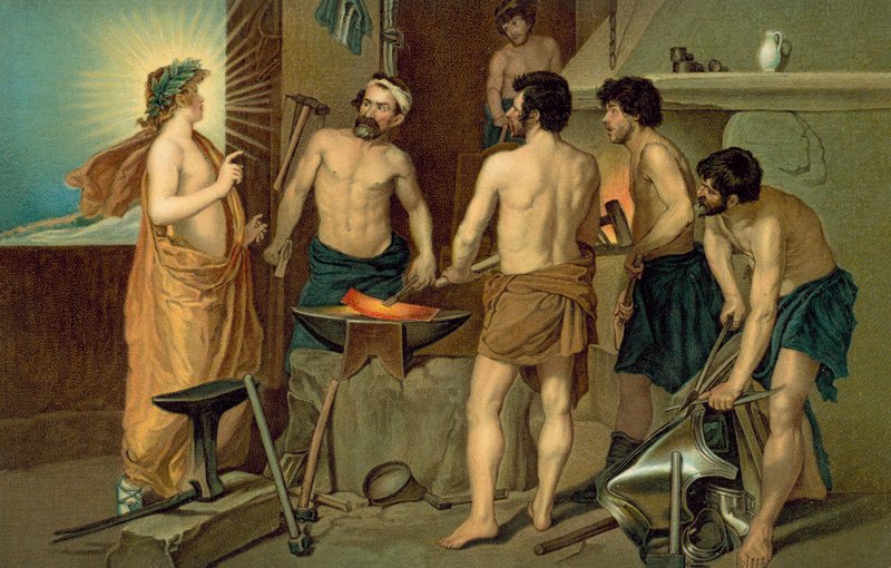 Święty ukazujący się kowalom w kuźni (chromolit) autorstwa European School