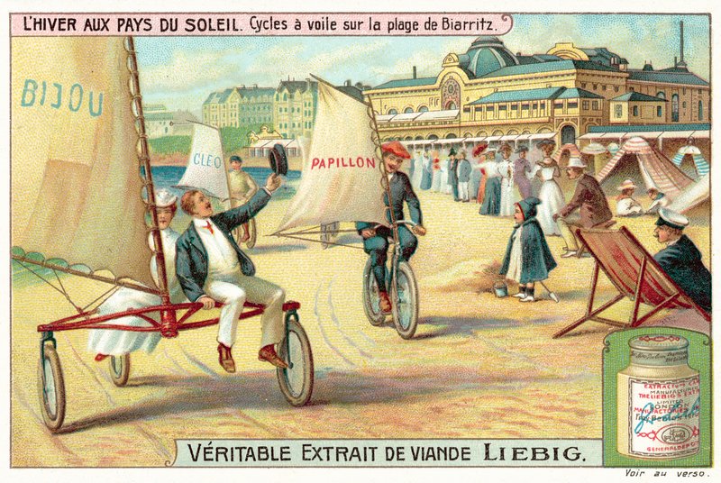 Żeglarstwo na piasku na plaży w Biarritz (chromolitho) autorstwa European School