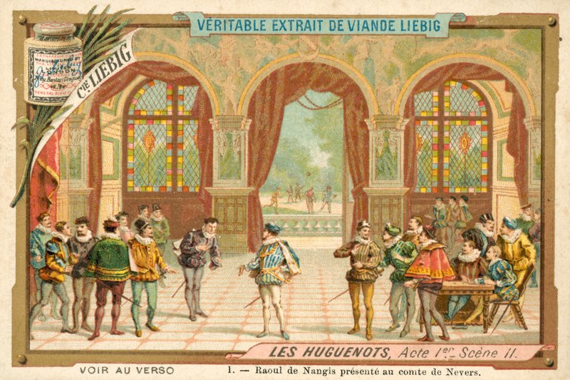 Scena z opery Hugenoci Giacomo Meyerbeera (chromolitho) autorstwa European School