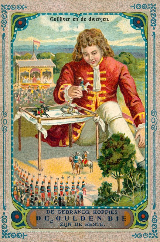 Scena z Podróży Guliwera (chromolitho) autorstwa European School