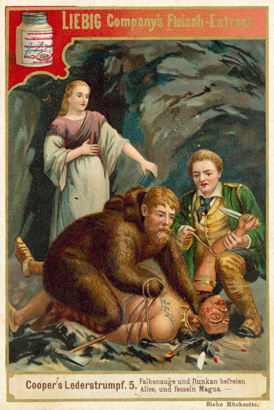 Scena z Ostatniego Mohikanina, James Fenimore Cooper (chromolitho) autorstwa European School