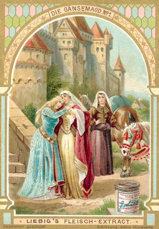 Scena z baśni braci Grimm The Goose Girl (chromolitho) autorstwa European School