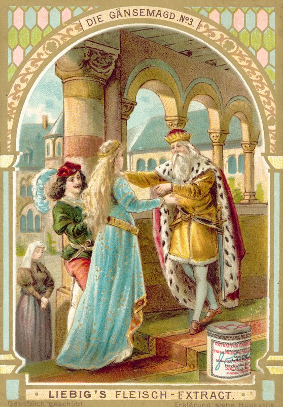 Scena z baśni braci Grimm The Goose Girl (chromolitho) autorstwa European School