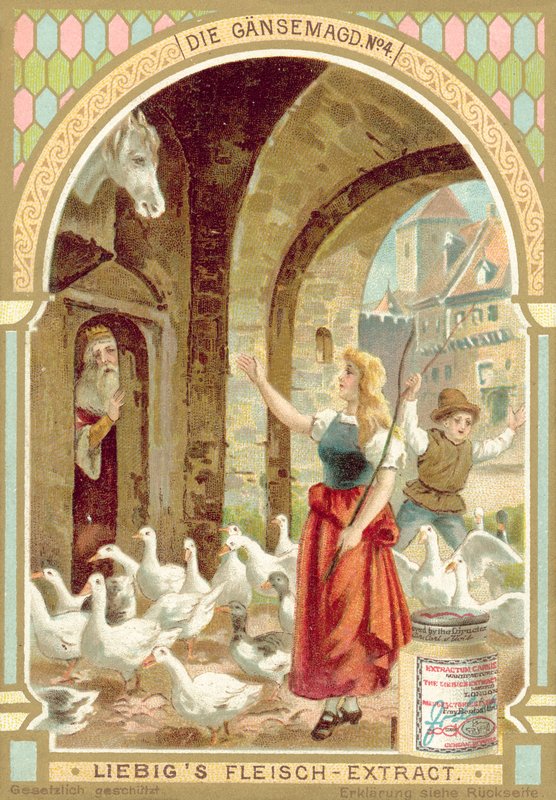 Scena z baśni braci Grimm The Goose Girl (chromolitho) autorstwa European School