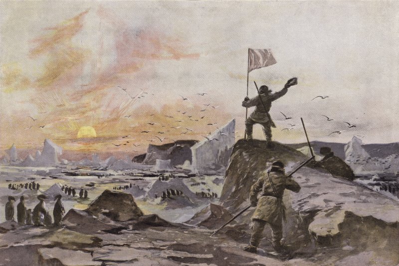 Szkocki odkrywca Thomas Simpson odkrywający Ziemię Wiktorii w kanadyjskiej Arktyce, wrzesień 1838 (kolor lito) autorstwa European School
