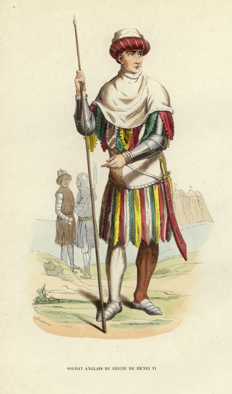 Angielski żołnierz z czasów Henryka VI (kolorowa grawerunek) autorstwa European School