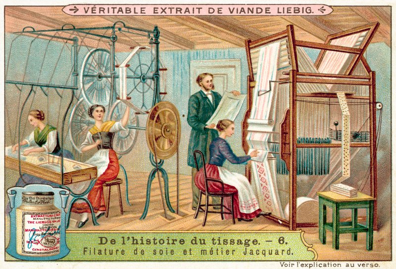Przędzenie jedwabiu i krosno żakardowe (chromolitho) autorstwa European School