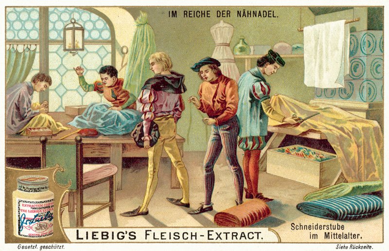 Warsztat krawiecki w średniowieczu (chromolitho) autorstwa European School