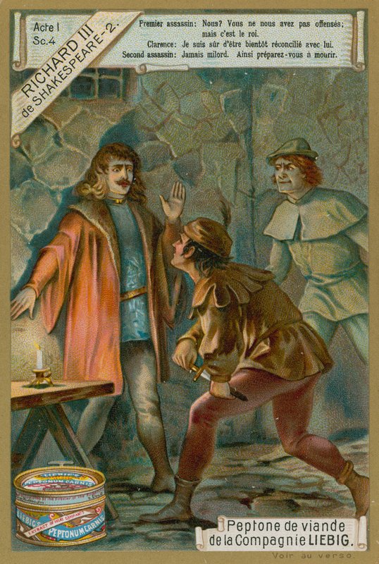 Książę Clarence i jego zabójcy, akt I, scena IV z „Ryszarda III” Williama Szekspira (chromolitho) autorstwa European School