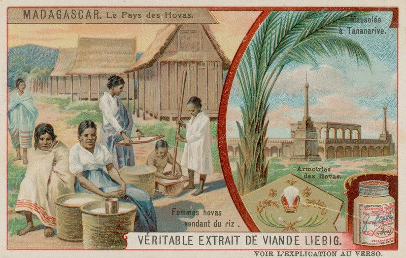 Kraina Hova: Kobiety sprzedające ryż, Mauzoleum w Antananarivo i herb Hova autorstwa European School