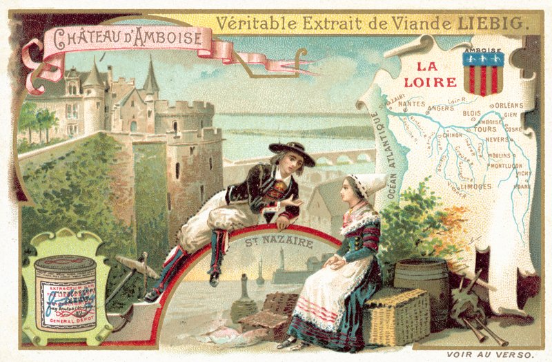 Loara i widok na zamek w Amboise (chromolitho) autorstwa European School