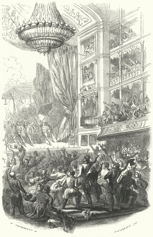 Początek Rewolucji Belgijskiej: wykonanie opery Daniela Aubera Niemy Porcini w Theatre de la Monnaie w Brukseli, 25 sierpnia 1830 (rycina) autorstwa European School