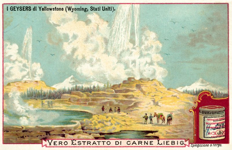 Gejzery Parku Narodowego Yellowstone, Wyoming, USA (chromolitho) autorstwa European School