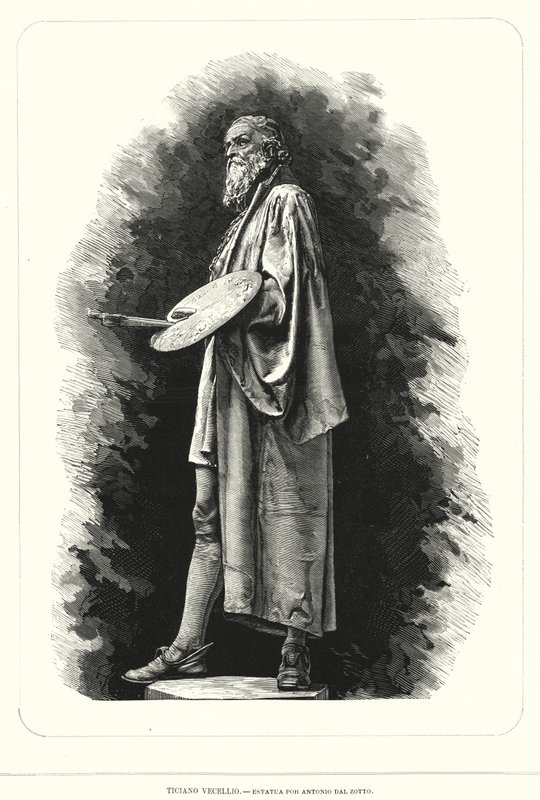 Tycjan, włoski artysta renesansowy, posąg autorstwa Antonio dal Zotto (lito) autorstwa European School