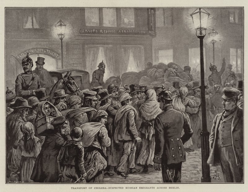 Transport rosyjskich emigrantów podejrzewanych o cholerę przez Berlin (lito) autorstwa European School